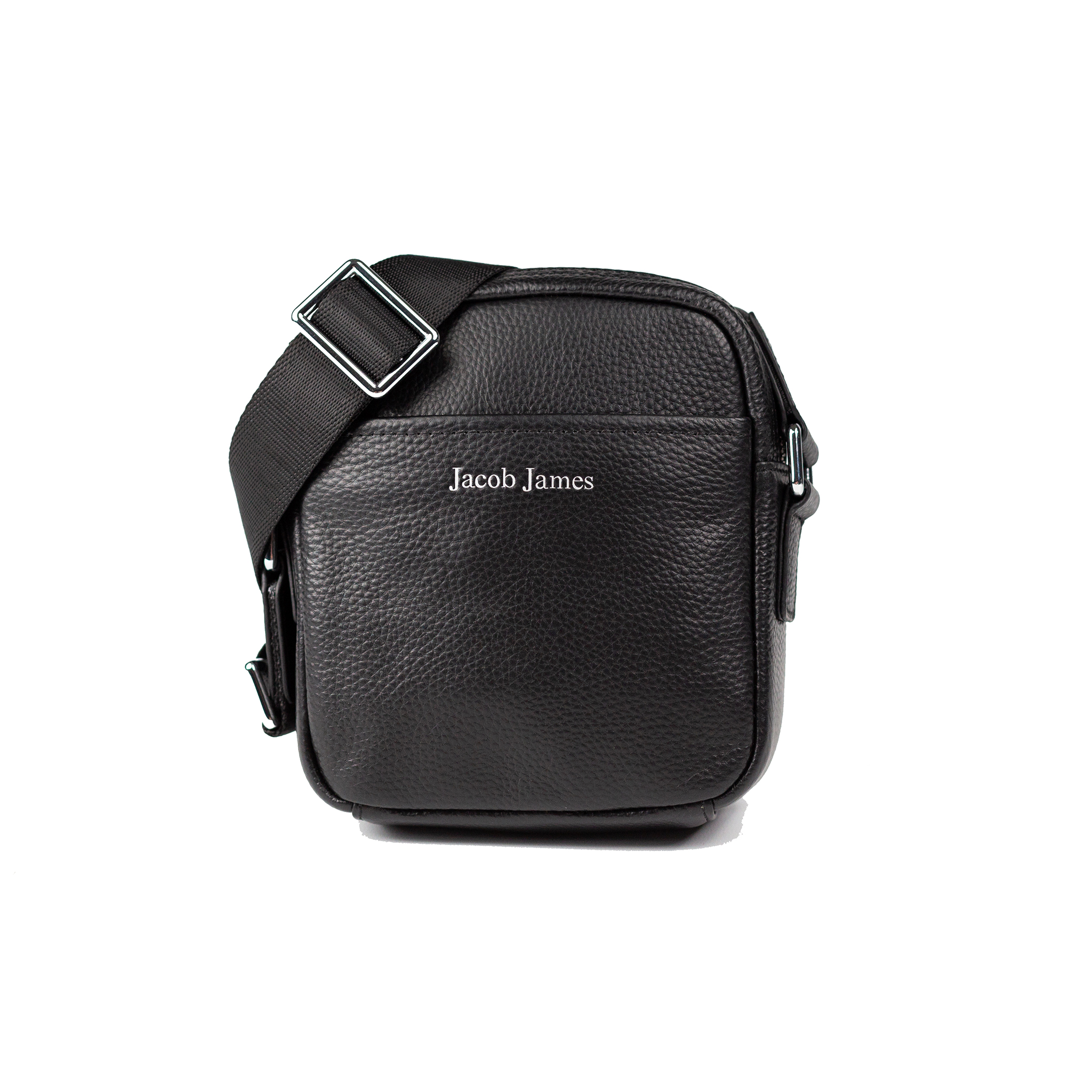 Black leather cross body essentials bag with adjustable strap