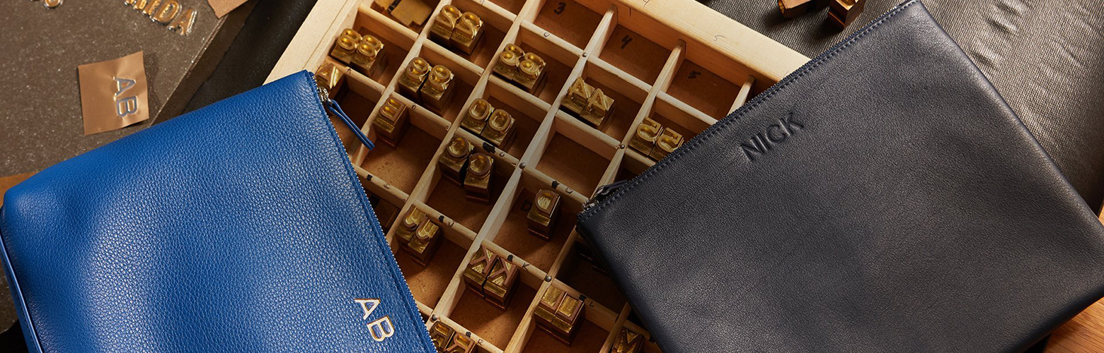 Personalized leather goods with custom monogramming and embossing
